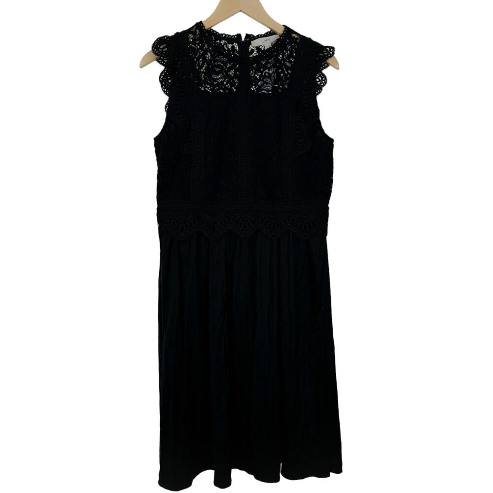 LOFT Black Lace Bodice Sleeveless Fit and Flare Dress NWT Size 6 - Picture 3 of 9